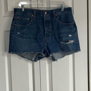 Levi's Blue Distressed Jean Shorts